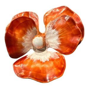 Vintage Orange Enamel Flower Brooch Gold Tone Signed Retro Mid Century Brooch